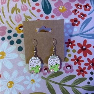 Cute Green Soda Can Frog Earrings